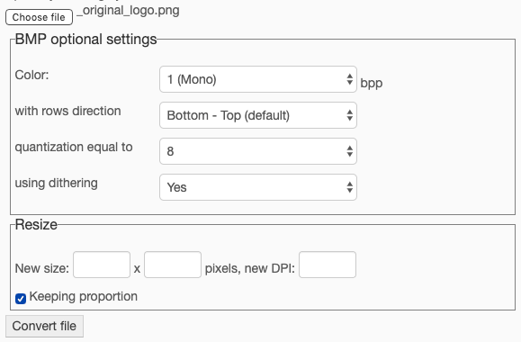 PrinterCo convert bmp settings