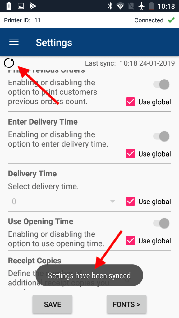 PrinterCo tps900 pos settings synced